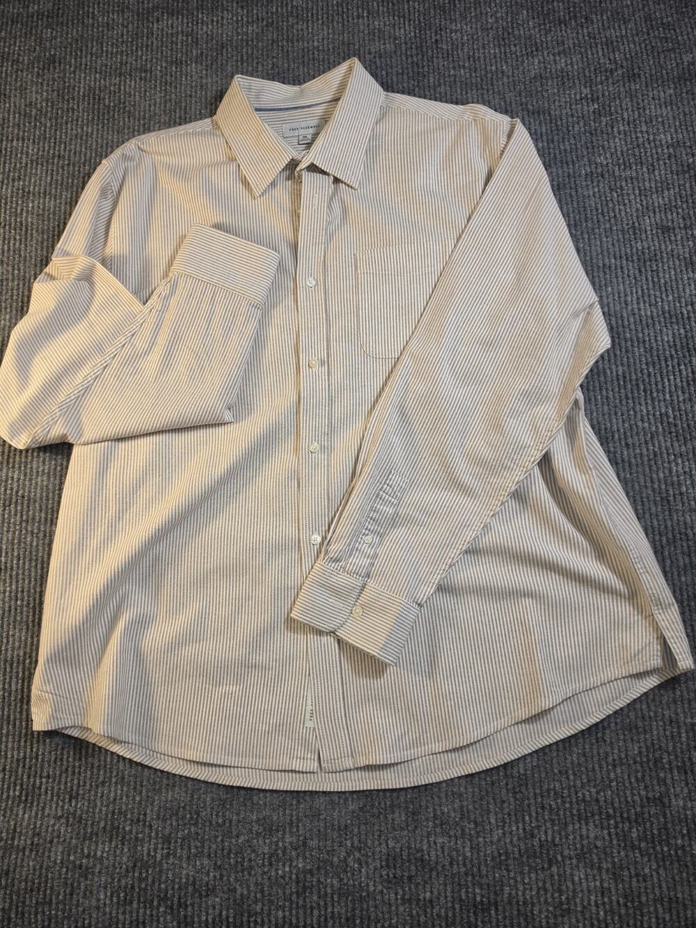 Free Assembly Men's Button Up Dress Shirt Light Brown Stripes Size XXL
